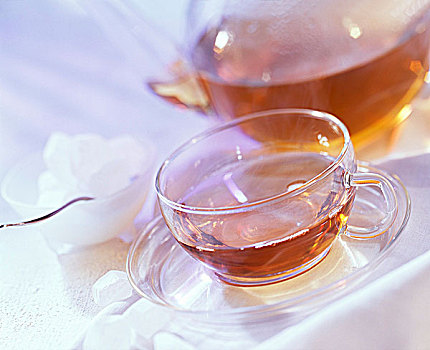 茶,玻璃杯,茶壶,白色,冰糖