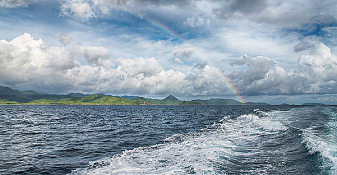 船,彩虹,海洋,岛屿,背景