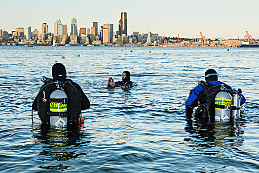 潜水,西雅图,天际线,背景,附近,华盛顿,美国