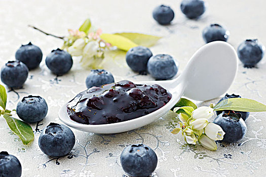 勺子,蓝莓酱,清新,蓝莓