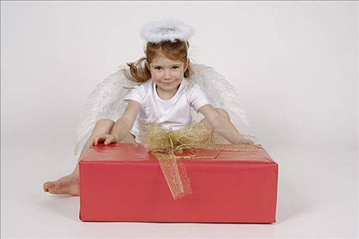 小,圣诞节,天使,圣诞礼物