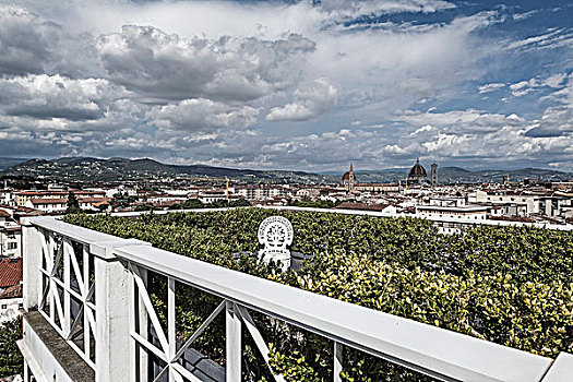 风景,屋顶,平台,围绕,树篱,白色,栏杆,佛罗伦萨,城市