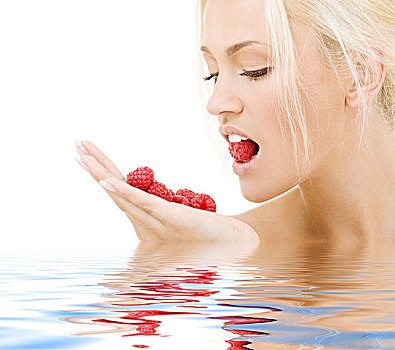 可爱,女人,树莓,水中