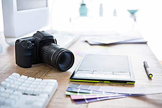 数码相机,办公室,书桌,色板