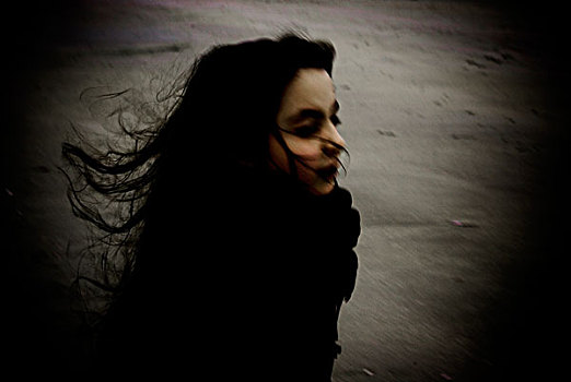 女孩,长,暗色,头发,脸,沙子,多维耶,诺曼底,法国,十月,2009年