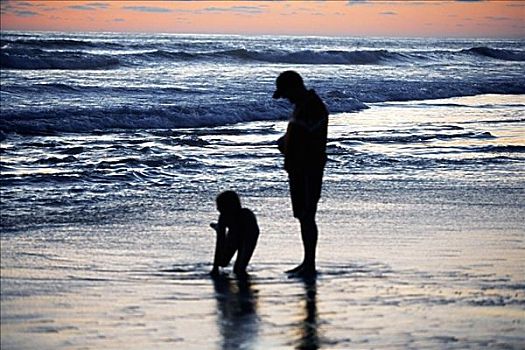 父亲,女儿,玩,水,海滩