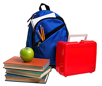 书本,午餐,桶,背包,学校,供给