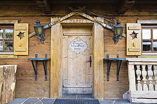 阿尔卑斯小屋,建筑,入口,特写