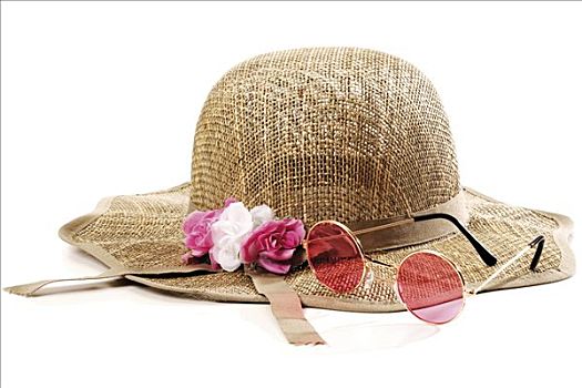 稻草,太阳帽,装饰,花,旁侧