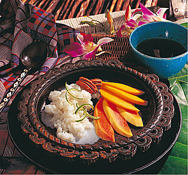 椰味米饭,芒果,木瓜,泰国,烹饪