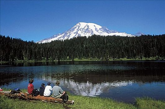 湖,雷尼尔山,华盛顿,美国,北美