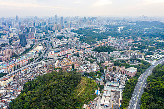 航拍广东广州天河区广园快速路广州大道及周边城区风光