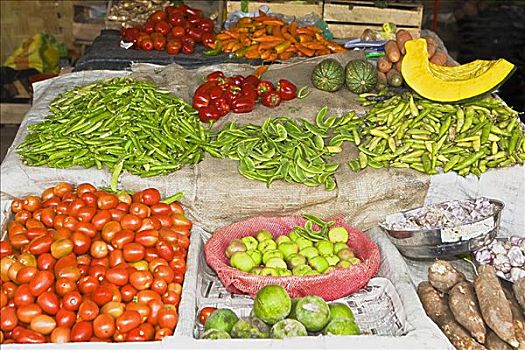 俯拍,什锦蔬菜,市场货摊,伊卡地区,秘鲁