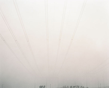 上方,电线,雾