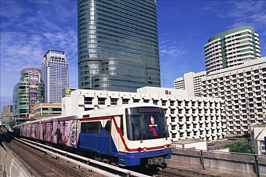 泰国,曼谷,城市天际线,高架列车