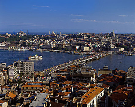 加拉达塔,桥,上方,金角湾,天际线,伊斯坦布尔,土耳其
