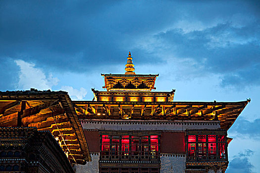 亚洲,不丹,廷布,扎西确宗,屋顶轮廓线