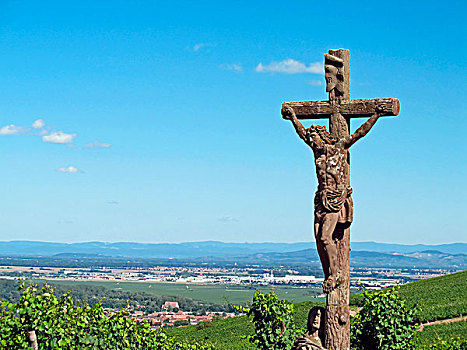 砂岩,神圣,十字架,葡萄园,阿尔萨斯,法国
