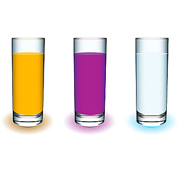 三个,高,玻璃杯,饮料,新鲜,果汁