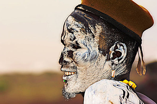 男人,脸绘,奥莫河,山谷,埃塞俄比亚,非洲