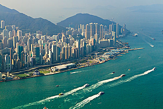 中国,香港,俯视,香港岛,天际线,维多利亚港