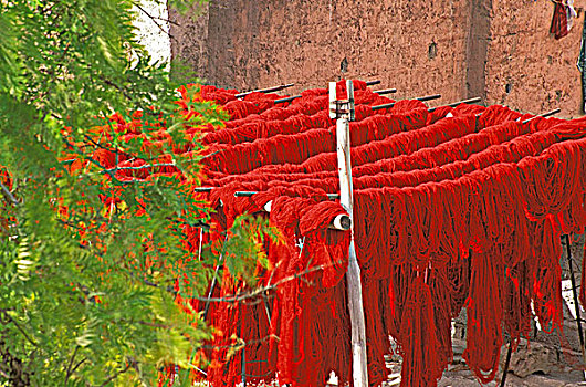 摩洛哥,露天市场,玛拉喀什,红色,毛织品,弄干