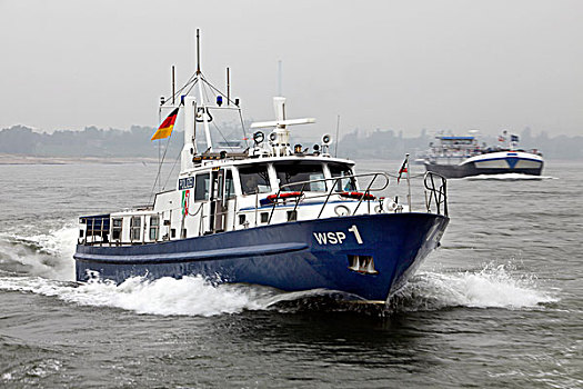 船,水,警察,巡视,莱茵河,河,杜伊斯堡,北莱茵威斯特伐利亚,德国,欧洲
