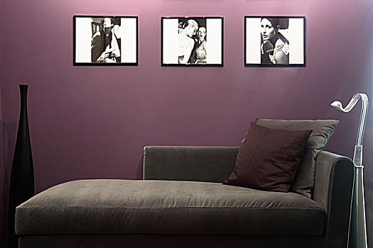 特写,现代,李子,色彩,起居室,三个,框架,黑白,绘画,躺椅,灯