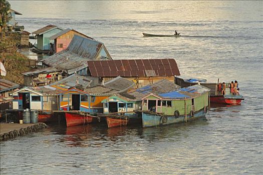 船屋,栈桥,河,西部,加里曼丹,婆罗洲,印度尼西亚,亚洲