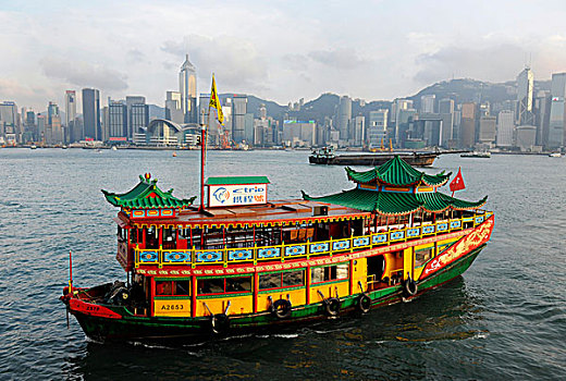 彩色,船,正面,天际线,香港,亚洲