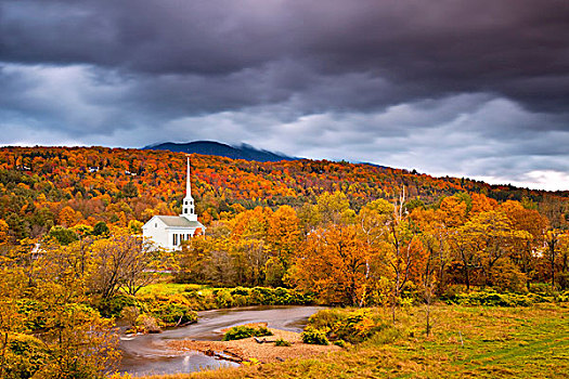 秋天,教堂,佛蒙特州,美国