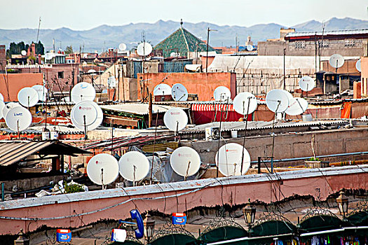 卫星天线,天线,屋顶,建筑,麦地那,老城,玛拉喀什,摩洛哥,非洲