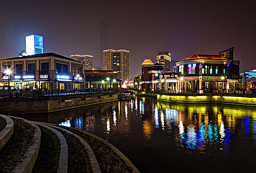 苏州金鸡湖月光码头夜色风景