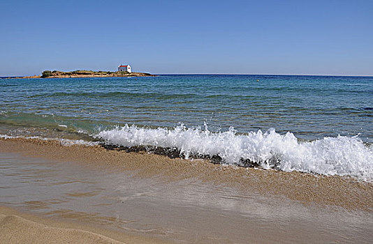 海滩,海浪,正面,小,小教堂,克里特岛,希腊,欧洲