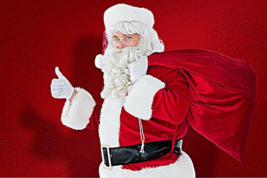 乐观,圣诞老人,袋,竖大拇指