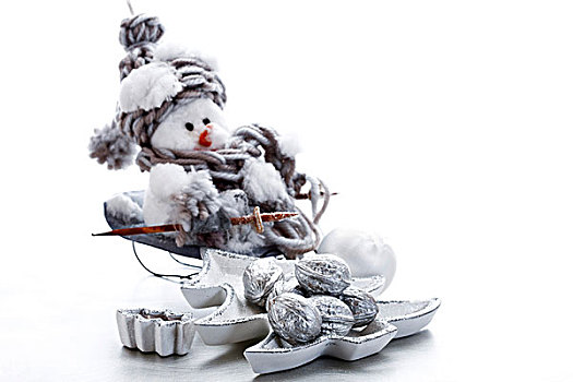 银,圣诞装饰,雪人,坚果