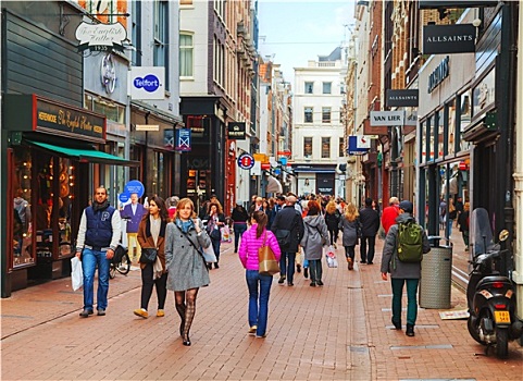狭窄街道,阿姆斯特丹,拥挤,旅游