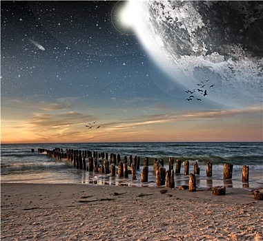 太空,风景,海滩