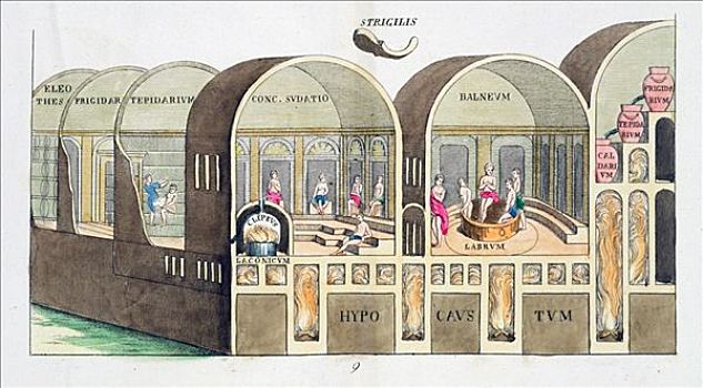 横断面,罗马浴室,19世纪