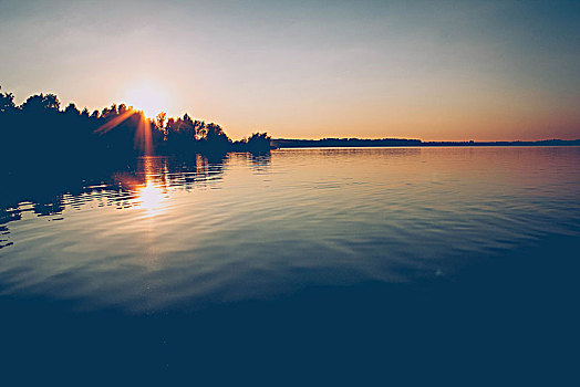 湖,傍晚,日落