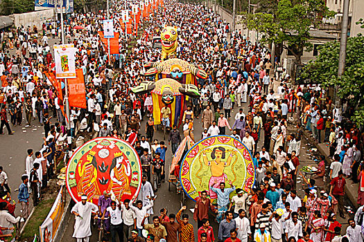 学生,艺术,达卡,大学,安放,纸,面具,虎,白天,新年,孟加拉,四月,2007年