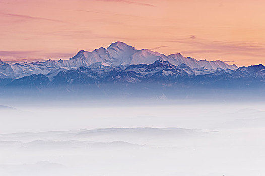 瑞士,阿尔卑斯山,日落