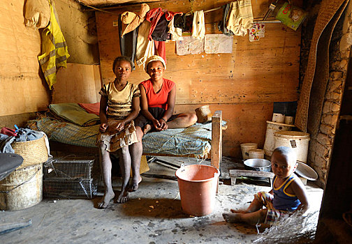 女孩,青少年,小孩,简单,小屋,乡村,区域,马达加斯加,非洲