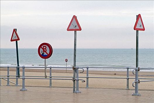 比利时,标识,海滩,禁止游泳,淹没,危险