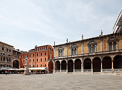 广场,雕塑,但丁,凉廊,维罗纳,威尼托,意大利,欧洲