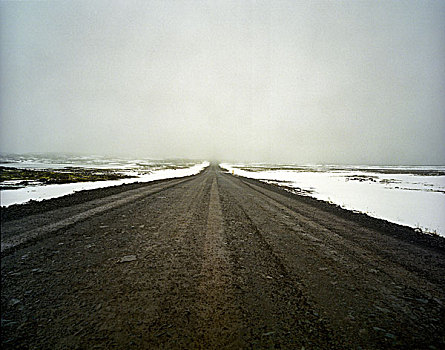 长,笔直,道路,雾,雪,地点,冰岛
