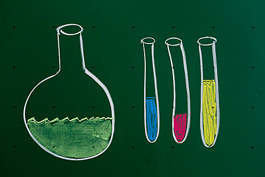 实验室长颈瓶,试管,粉笔,黑板,德国,欧洲