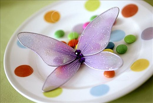 色彩,盘子,巧克力豆,薄纱,蝴蝶
