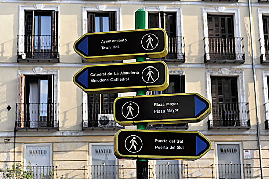路标,行人,市中心,马德里,西班牙,欧洲