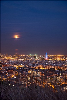 巴塞罗那,夜晚,满月,西班牙